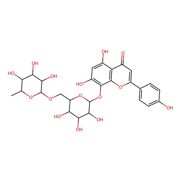 2D Structure of 5,7-Dihydroxy-2-(4-hydroxyphenyl)-8-[3,4,5-trihydroxy-6-[(3,4,5-trihydroxy-6-methyloxan-2-yl)oxymethyl]oxan-2-yl]oxychromen-4-one