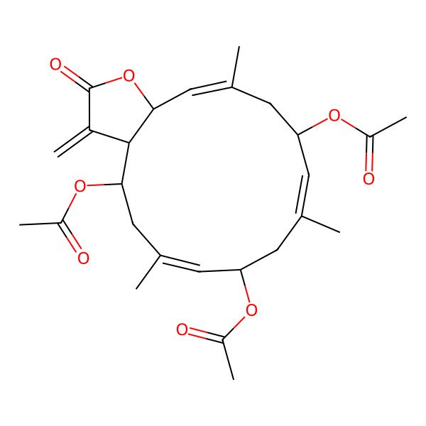 2D Structure of (4,12-Diacetyloxy-6,10,14-trimethyl-3-methylidene-2-oxo-3a,4,5,8,9,12,13,15a-octahydrocyclotetradeca[b]furan-8-yl) acetate