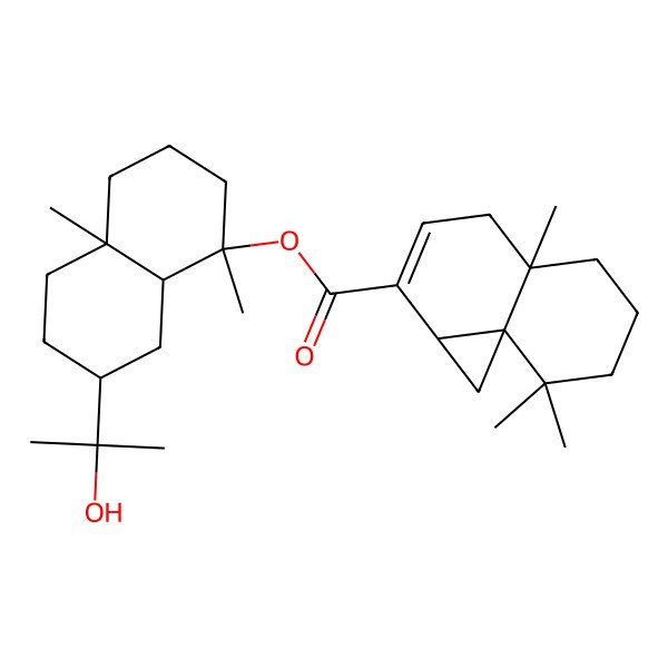 2D Structure of [(1S,4aS,7S,8aS)-7-(2-hydroxypropan-2-yl)-1,4a-dimethyl-2,3,4,5,6,7,8,8a-octahydronaphthalen-1-yl] (1aR,4aR,8aS)-4a,8,8-trimethyl-1,1a,4,5,6,7-hexahydrocyclopropa[j]naphthalene-2-carboxylate