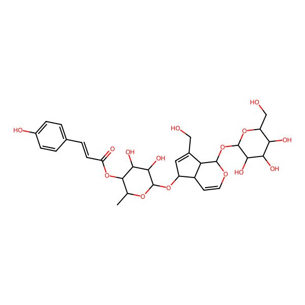 2D Structure of [(2S,3R,4S,5R,6R)-6-[[(1S,4aR,5S,7aS)-7-(hydroxymethyl)-1-[(2S,3R,4S,5S,6R)-3,4,5-trihydroxy-6-(hydroxymethyl)oxan-2-yl]oxy-1,4a,5,7a-tetrahydrocyclopenta[c]pyran-5-yl]oxy]-4,5-dihydroxy-2-methyloxan-3-yl] (E)-3-(4-hydroxyphenyl)prop-2-enoate