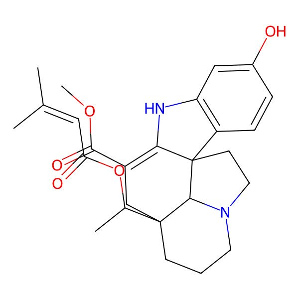 2D Structure of Methyl 5-hydroxy-12-[1-(3-methylbut-2-enoyloxy)ethyl]-8,16-diazapentacyclo[10.6.1.01,9.02,7.016,19]nonadeca-2(7),3,5,9-tetraene-10-carboxylate