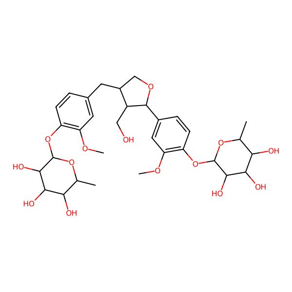 2D Structure of 2-[4-[[4-(Hydroxymethyl)-5-[3-methoxy-4-(3,4,5-trihydroxy-6-methyloxan-2-yl)oxyphenyl]oxolan-3-yl]methyl]-2-methoxyphenoxy]-6-methyloxane-3,4,5-triol