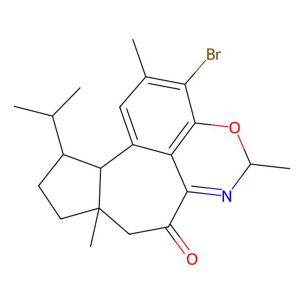 2D Structure of 14-Bromo-6,11,15-trimethyl-3-propan-2-yl-12-oxa-10-azatetracyclo[7.7.1.02,6.013,17]heptadeca-1(17),9,13,15-tetraen-8-one