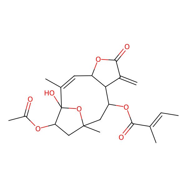 2D Structure of (13-Acetyloxy-1-hydroxy-2,11-dimethyl-7-methylidene-6-oxo-5,14-dioxatricyclo[9.2.1.04,8]tetradec-2-en-9-yl) 2-methylbut-2-enoate