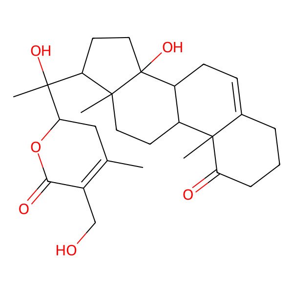 2D Structure of (2R)-2-[(1R)-1-hydroxy-1-[(8R,9S,10R,13R,14R,17S)-14-hydroxy-10,13-dimethyl-1-oxo-3,4,7,8,9,11,12,15,16,17-decahydro-2H-cyclopenta[a]phenanthren-17-yl]ethyl]-5-(hydroxymethyl)-4-methyl-2,3-dihydropyran-6-one