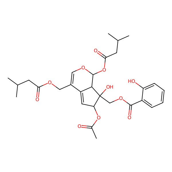 2D Structure of [6-acetyloxy-7-hydroxy-1-(3-methylbutanoyloxy)-4-(3-methylbutanoyloxymethyl)-6,7a-dihydro-1H-cyclopenta[c]pyran-7-yl]methyl 2-hydroxybenzoate