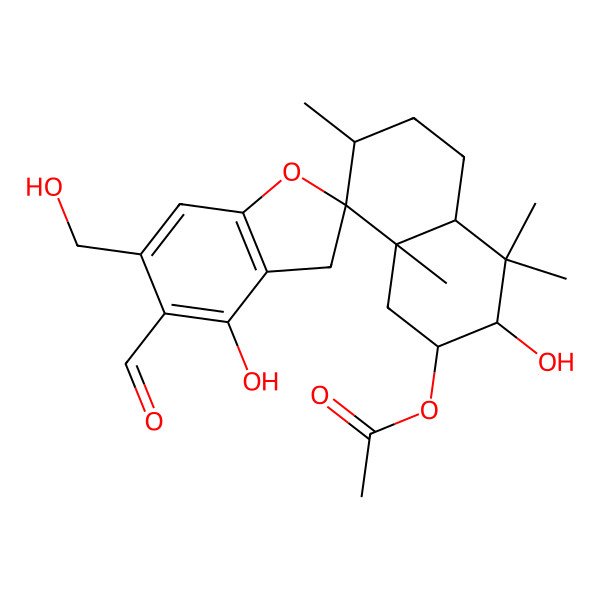 2D Structure of [5'-formyl-3,4'-dihydroxy-6'-(hydroxymethyl)-4,4,7,8a-tetramethylspiro[2,3,4a,5,6,7-hexahydro-1H-naphthalene-8,2'-3H-1-benzofuran]-2-yl] acetate