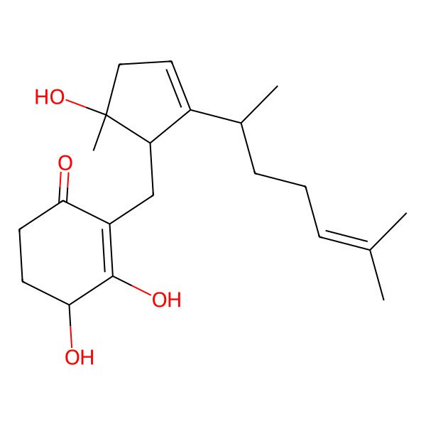 2D Structure of 3,4-Dihydroxy-2-[[5-hydroxy-5-methyl-2-(6-methylhept-5-en-2-yl)cyclopent-2-en-1-yl]methyl]cyclohex-2-en-1-one