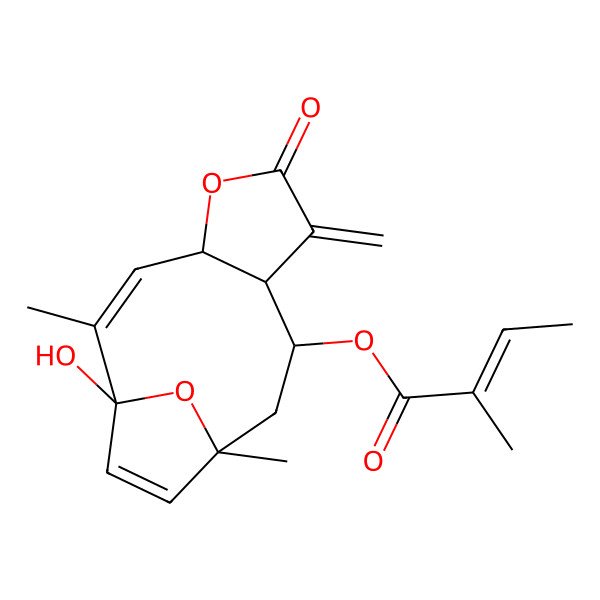 2D Structure of [(1S,2Z,4S,8R,9R,11R)-1-hydroxy-2,11-dimethyl-7-methylidene-6-oxo-5,14-dioxatricyclo[9.2.1.04,8]tetradeca-2,12-dien-9-yl] (Z)-2-methylbut-2-enoate