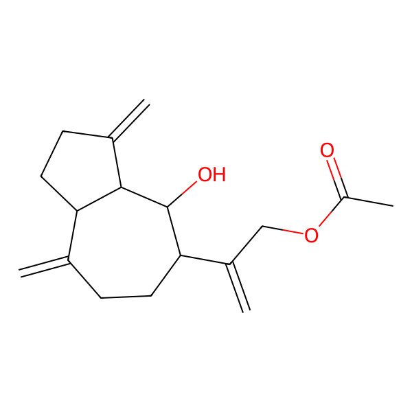 2D Structure of 2-[(3aR,4S,5S,8aR)-4-hydroxy-3,8-dimethylidene-1,2,3a,4,5,6,7,8a-octahydroazulen-5-yl]prop-2-enyl acetate