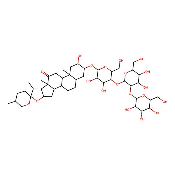 2D Structure of 16-[5-[4,5-Dihydroxy-6-(hydroxymethyl)-3-[3,4,5-trihydroxy-6-(hydroxymethyl)oxan-2-yl]oxyoxan-2-yl]oxy-3,4-dihydroxy-6-(hydroxymethyl)oxan-2-yl]oxy-15-hydroxy-5',7,9,13-tetramethylspiro[5-oxapentacyclo[10.8.0.02,9.04,8.013,18]icosane-6,2'-oxane]-10-one