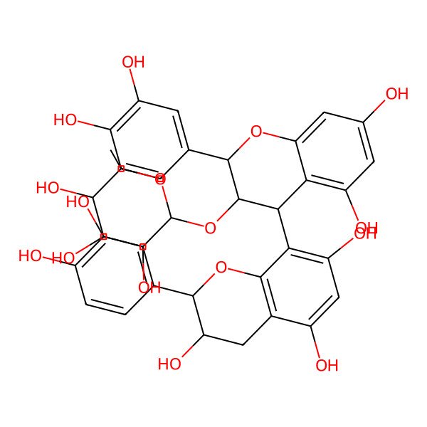 2D Structure of 2-(3,4-dihydroxyphenyl)-8-[2-(3,4-dihydroxyphenyl)-5,7-dihydroxy-3-(3,4,5-trihydroxy-6-methyloxan-2-yl)oxy-3,4-dihydro-2H-chromen-4-yl]-3,4-dihydro-2H-chromene-3,5,7-triol