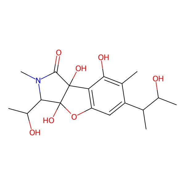 2D Structure of 3a,8,8b-trihydroxy-6-(3-hydroxybutan-2-yl)-3-(1-hydroxyethyl)-2,7-dimethyl-3H-[1]benzofuro[2,3-c]pyrrol-1-one