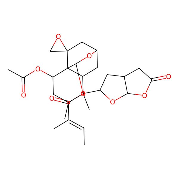 2D Structure of [(1R,2S,4R,5S,6R,8R,10R,11R)-5-[(2S,3aS,6aR)-5-oxo-3,3a,4,6a-tetrahydro-2H-furo[2,3-b]furan-2-yl]-2-acetyloxy-4,5-dimethylspiro[9-oxatricyclo[6.2.2.01,6]dodecane-11,2'-oxirane]-10-yl] (E)-2-methylbut-2-enoate