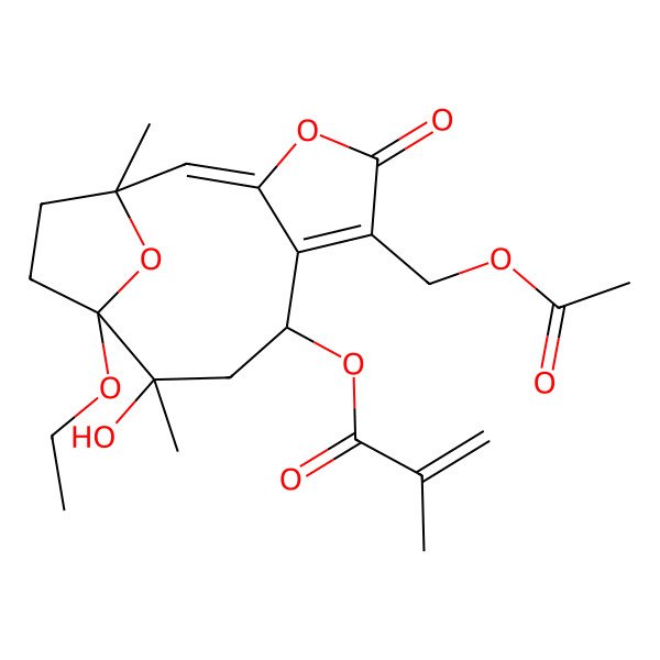 2D Structure of [(1R,2E,8R,10R,11S)-6-(acetyloxymethyl)-11-ethoxy-10-hydroxy-1,10-dimethyl-5-oxo-4,14-dioxatricyclo[9.2.1.03,7]tetradeca-2,6-dien-8-yl] 2-methylprop-2-enoate