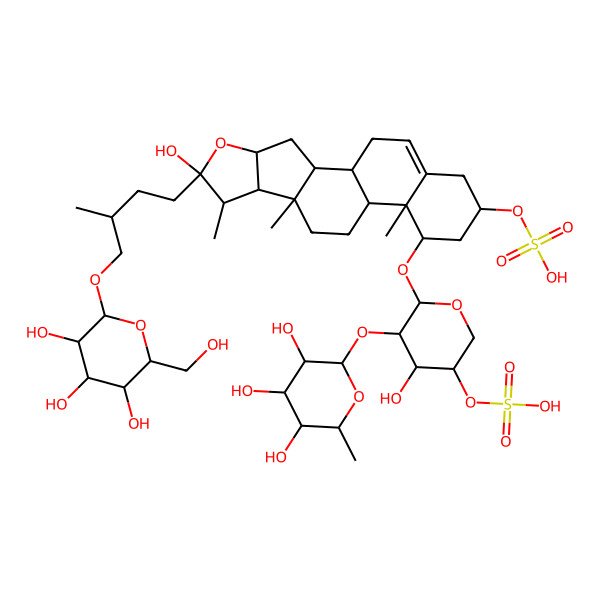2D Structure of [6-Hydroxy-14-[4-hydroxy-5-sulfooxy-3-(3,4,5-trihydroxy-6-methyloxan-2-yl)oxyoxan-2-yl]oxy-7,9,13-trimethyl-6-[3-methyl-4-[3,4,5-trihydroxy-6-(hydroxymethyl)oxan-2-yl]oxybutyl]-5-oxapentacyclo[10.8.0.02,9.04,8.013,18]icos-18-en-16-yl] hydrogen sulfate
