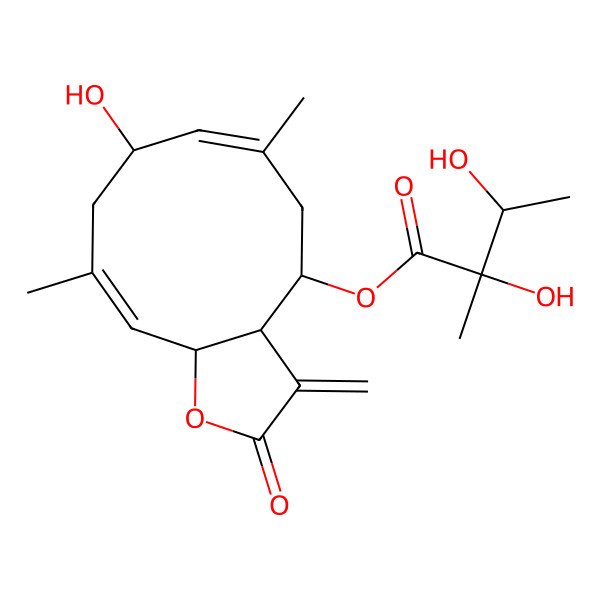 2D Structure of [(3aR,4R,6E,8R,10E,11aR)-8-hydroxy-6,10-dimethyl-3-methylidene-2-oxo-3a,4,5,8,9,11a-hexahydrocyclodeca[b]furan-4-yl] (2S,3S)-2,3-dihydroxy-2-methylbutanoate