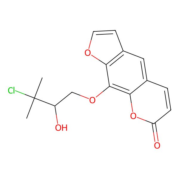 2D Structure of (+)-9-(3-Chloro-2-hydroxy-3-methylbutoxy)-7H-furo[3,2-g][1]benzopyran-7-one; 8-(3-Chloro-2-hydroxy-3-methylbutoxy)psoralen; 8-(3-Chloro-2-hydroxy-3-methylbutyloxy)psoralen