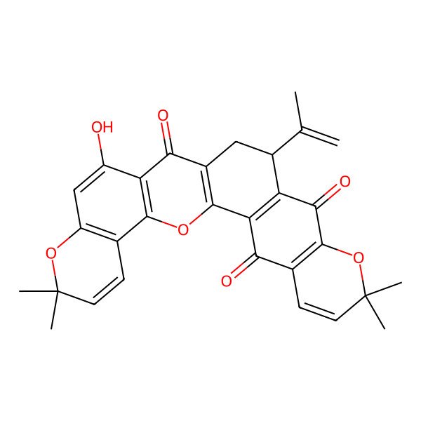 2D Structure of (12S)-17-hydroxy-7,7,21,21-tetramethyl-12-prop-1-en-2-yl-8,20,26-trioxahexacyclo[12.12.0.02,11.04,9.016,25.019,24]hexacosa-1(14),2(11),4(9),5,16(25),17,19(24),22-octaene-3,10,15-trione