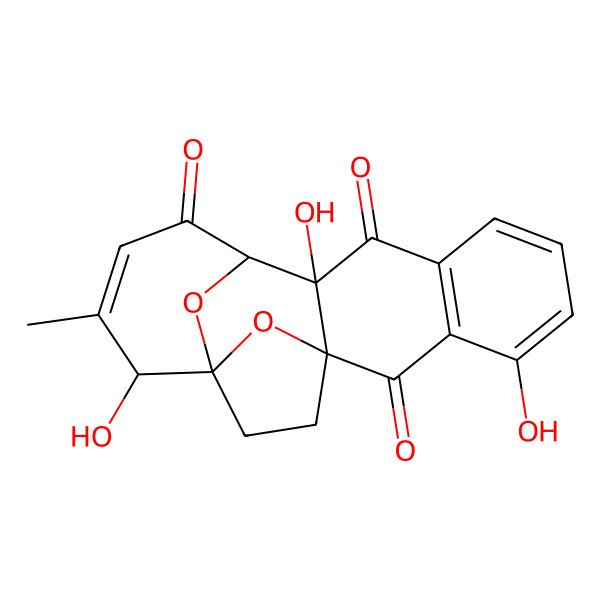 2D Structure of (1R,4R,13R,14R,18S)-7,13,18-trihydroxy-17-methyl-19,20-dioxapentacyclo[12.4.1.11,4.04,13.06,11]icosa-6(11),7,9,16-tetraene-5,12,15-trione