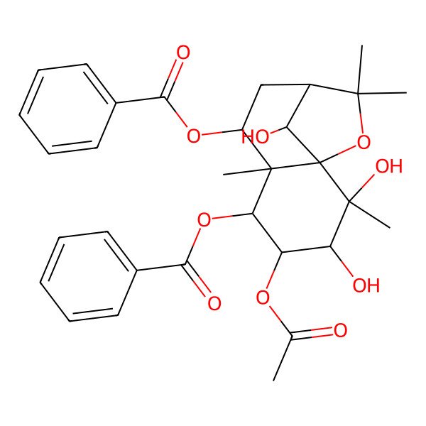 2D Structure of (4-Acetyloxy-5-benzoyloxy-2,3,12-trihydroxy-2,6,10,10-tetramethyl-11-oxatricyclo[7.2.1.01,6]dodecan-7-yl) benzoate
