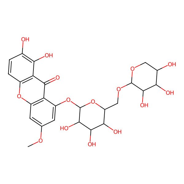 2D Structure of 1,2-Dihydroxy-6-methoxy-8-[3,4,5-trihydroxy-6-[(3,4,5-trihydroxyoxan-2-yl)oxymethyl]oxan-2-yl]oxyxanthen-9-one