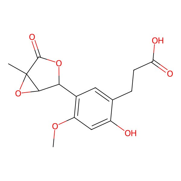 2D Structure of 3-[2-hydroxy-4-methoxy-5-[(1S,2S,5S)-5-methyl-4-oxo-3,6-dioxabicyclo[3.1.0]hexan-2-yl]phenyl]propanoic acid