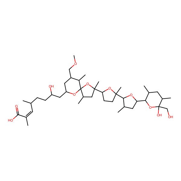 2D Structure of (E,4S,7R)-7-hydroxy-8-[(2S,4R,5R,6R,7R,9S)-2-[(2R,5S)-5-[(2R,3S,5R)-5-[(2S,3S,5R,6R)-6-hydroxy-6-(hydroxymethyl)-3,5-dimethyloxan-2-yl]-3-methyloxolan-2-yl]-5-methyloxolan-2-yl]-7-(methoxymethyl)-2,4,6-trimethyl-1,10-dioxaspiro[4.5]decan-9-yl]-2,4-dimethyloct-2-enoic acid