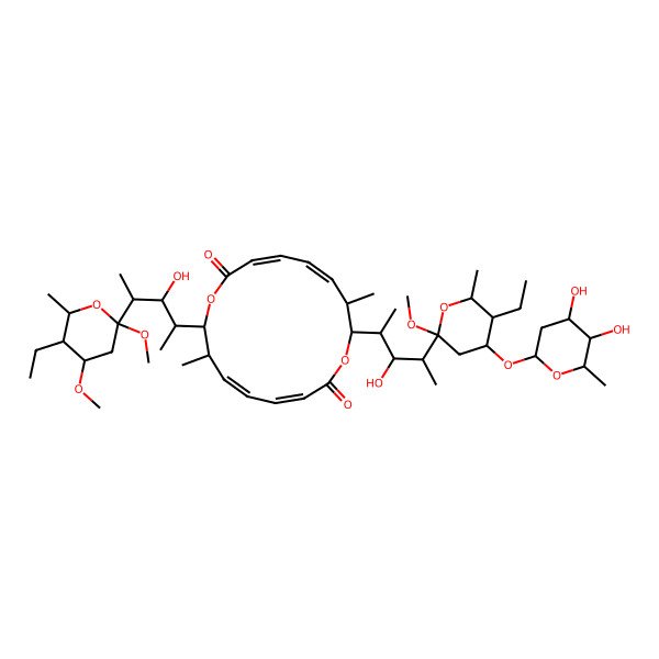 2D Structure of 8-[4-[4-(4,5-Dihydroxy-6-methyloxan-2-yl)oxy-5-ethyl-2-methoxy-6-methyloxan-2-yl]-3-hydroxypentan-2-yl]-16-[4-(5-ethyl-2,4-dimethoxy-6-methyloxan-2-yl)-3-hydroxypentan-2-yl]-7,15-dimethyl-1,9-dioxacyclohexadeca-3,5,11,13-tetraene-2,10-dione