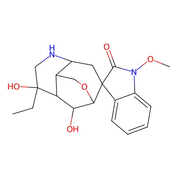 2D Structure of (1S,2S,4S,7S,8S,9S,12S)-7-ethyl-7,12-dihydroxy-1'-methoxyspiro[11-oxa-5-azatricyclo[6.3.1.04,9]dodecane-2,3'-indole]-2'-one