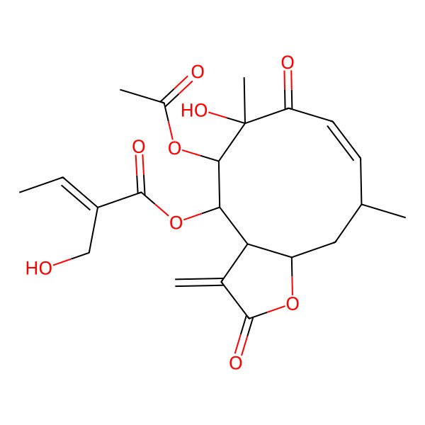 2D Structure of (5-Acetyloxy-6-hydroxy-6,10-dimethyl-3-methylidene-2,7-dioxo-3a,4,5,10,11,11a-hexahydrocyclodeca[b]furan-4-yl) 2-(hydroxymethyl)but-2-enoate