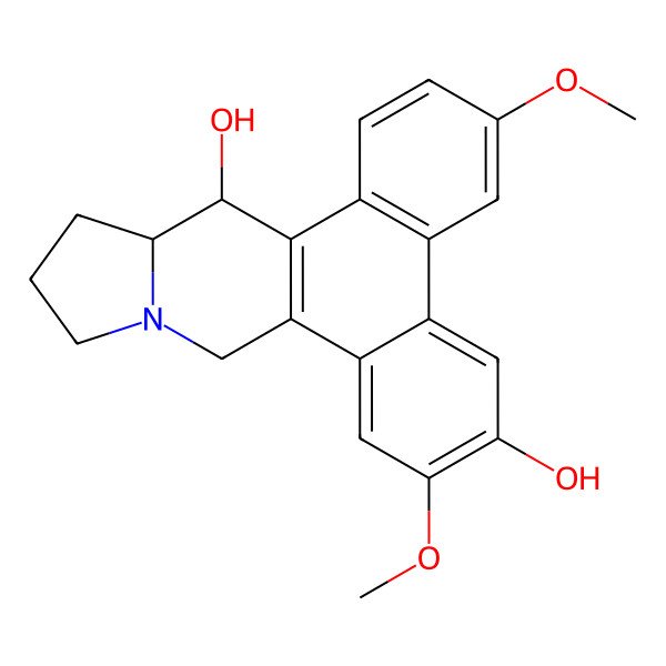 2D Structure of (13aR,14S)-3,7-dimethoxy-9,11,12,13,13a,14-hexahydrophenanthro[10,9-f]indolizine-6,14-diol