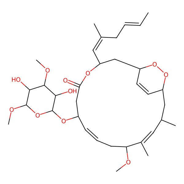 2D Structure of (1S,3R,7S,8E,11S,12E,14S,16S)-7-[(2R,3R,4S,5S,6S)-3,5-dihydroxy-4,6-dimethoxyoxan-2-yl]oxy-11-methoxy-12,14-dimethyl-3-[(1Z,4E)-2-methylhexa-1,4-dienyl]-4,17,18-trioxabicyclo[14.2.2]icosa-8,12,19-trien-5-one