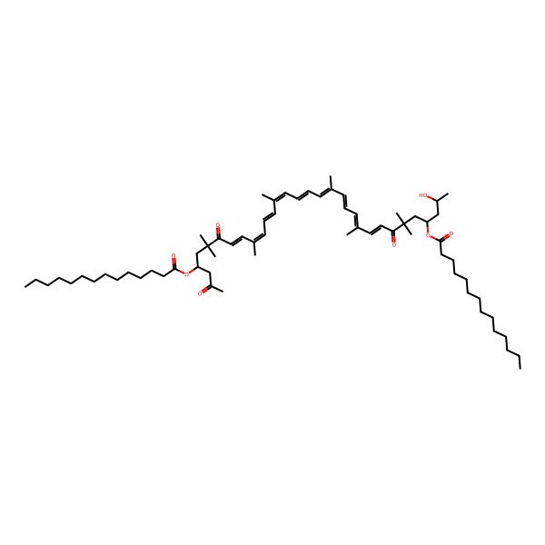 2D Structure of [(2S,4S,8E,10E,12E,14E,16E,18E,20E,22E,24E,29S)-2-hydroxy-6,6,10,14,19,23,27,27-octamethyl-7,26,31-trioxo-29-tetradecanoyloxydotriaconta-8,10,12,14,16,18,20,22,24-nonaen-4-yl] tetradecanoate