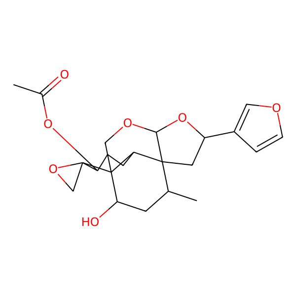 2D Structure of [6-(Furan-3-yl)-14-hydroxy-16-methylspiro[3,5-dioxatetracyclo[6.5.3.01,9.04,8]hexadecane-13,2'-oxirane]-12-yl] acetate