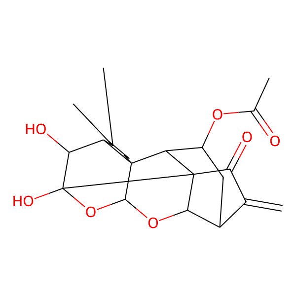 2D Structure of [(1S,2S,3S,5S,8R,9S,11S,13S,14S,15R)-13,14-dihydroxy-16,16-dimethyl-6-methylidene-7-oxo-10,12-dioxahexacyclo[9.8.0.01,15.02,8.05,9.08,13]nonadecan-3-yl] acetate