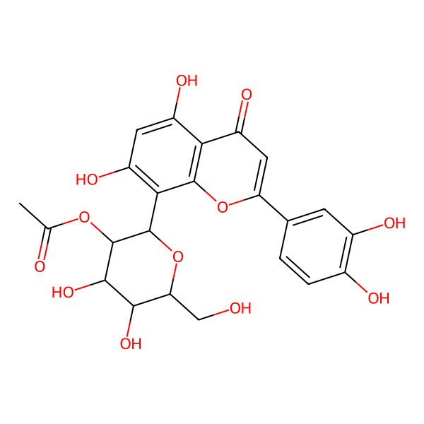 2D Structure of [(2S,3R,4S,5S,6R)-2-[2-(3,4-dihydroxyphenyl)-5,7-dihydroxy-4-oxochromen-8-yl]-4,5-dihydroxy-6-(hydroxymethyl)oxan-3-yl] acetate