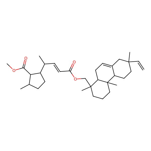 2D Structure of methyl 2-[5-[(7-ethenyl-1,4a,7-trimethyl-3,4,4b,5,6,8,10,10a-octahydro-2H-phenanthren-1-yl)methoxy]-5-oxopent-3-en-2-yl]-5-methylcyclopentane-1-carboxylate