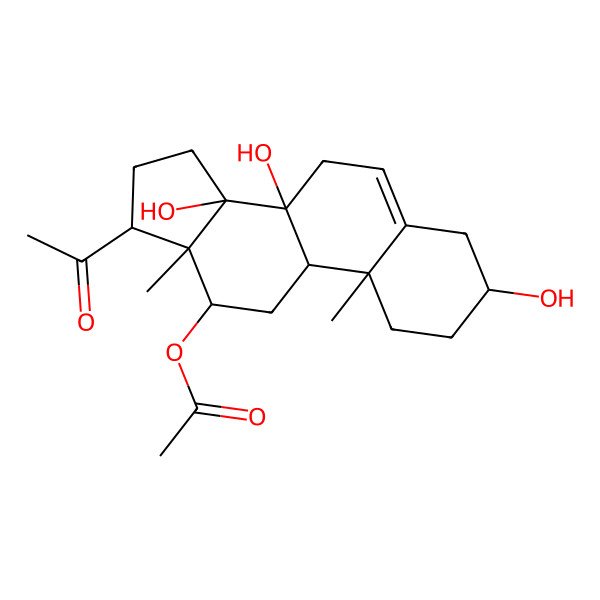 2D Structure of (17-acetyl-3,8,14-trihydroxy-10,13-dimethyl-2,3,4,7,9,11,12,15,16,17-decahydro-1H-cyclopenta[a]phenanthren-12-yl) acetate