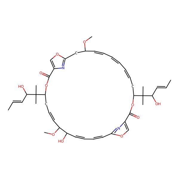 2D Structure of (4S,6Z,8Z,10E,12R,20R,22Z,24R,25S,26E,28Z)-25-hydroxy-4,20-bis[(E,3S)-3-hydroxy-2-methylhex-4-en-2-yl]-12,24-dimethoxy-3,15,19,31-tetraoxa-33,34-diazatricyclo[28.2.1.114,17]tetratriaconta-1(32),6,8,10,14(34),16,22,26,28,30(33)-decaene-2,18-dione