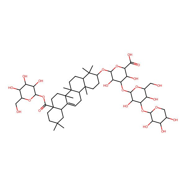 2D Structure of (2S,3S,4S,5R,6R)-6-[[(3S,4aR,6aR,6bS,8aS,12aS,14aR,14bR)-4,4,6a,6b,11,11,14b-heptamethyl-8a-[(2S,3R,4S,5S,6R)-3,4,5-trihydroxy-6-(hydroxymethyl)oxan-2-yl]oxycarbonyl-1,2,3,4a,5,6,7,8,9,10,12,12a,14,14a-tetradecahydropicen-3-yl]oxy]-4-[(2S,3R,4S,5S,6R)-3,5-dihydroxy-6-(hydroxymethyl)-4-[(2S,3R,4S,5R)-3,4,5-trihydroxyoxan-2-yl]oxyoxan-2-yl]oxy-3,5-dihydroxyoxane-2-carboxylic acid
