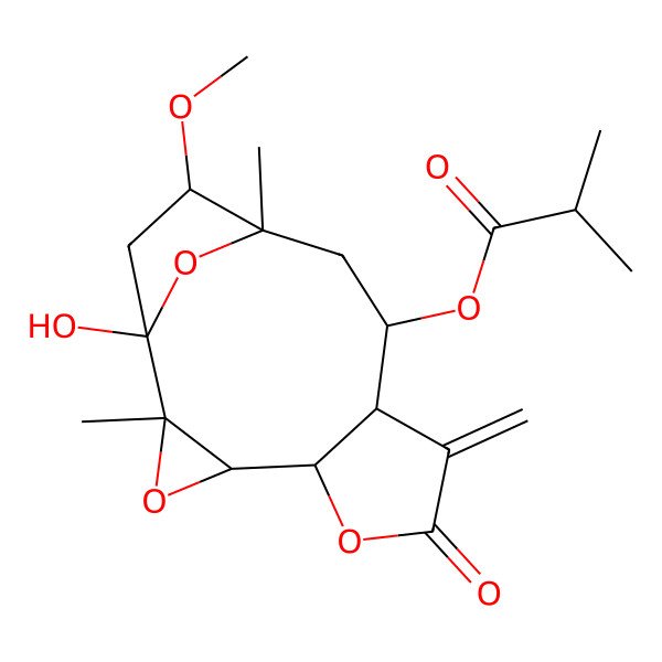 2D Structure of [(1S,2S,4S,5S,9R,10R,12S,13R)-1-hydroxy-13-methoxy-2,12-dimethyl-8-methylidene-7-oxo-3,6,15-trioxatetracyclo[10.2.1.02,4.05,9]pentadecan-10-yl] 2-methylpropanoate
