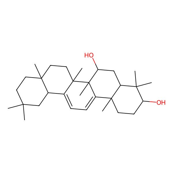 2D Structure of (3S,4aR,6R,6aS,6bR,8aR,12aR,14bS)-4,4,6a,6b,8a,11,11,14b-octamethyl-1,2,3,4a,5,6,7,8,9,10,12,12a-dodecahydropicene-3,6-diol