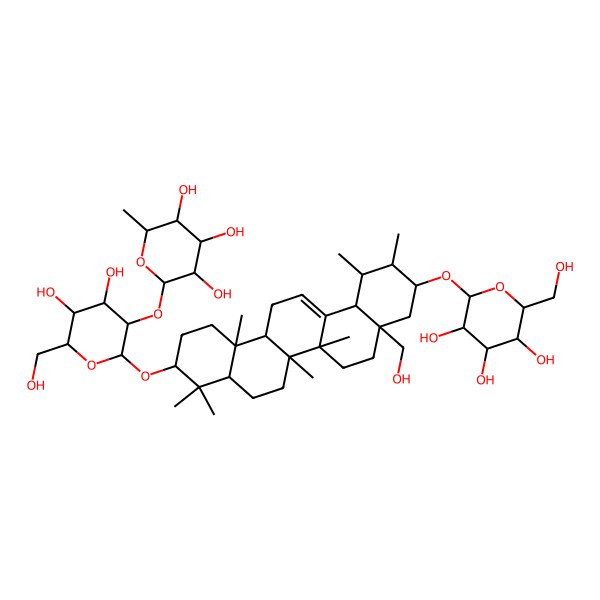 2D Structure of 2-[2-[[8a-(hydroxymethyl)-4,4,6a,6b,11,12,14b-heptamethyl-10-[3,4,5-trihydroxy-6-(hydroxymethyl)oxan-2-yl]oxy-2,3,4a,5,6,7,8,9,10,11,12,12a,14,14a-tetradecahydro-1H-picen-3-yl]oxy]-4,5-dihydroxy-6-(hydroxymethyl)oxan-3-yl]oxy-6-methyloxane-3,4,5-triol