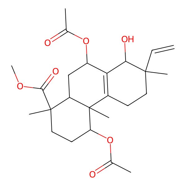 2D Structure of methyl (1R,4S,4aS,7R,8S,9R,10aR)-4,9-diacetyloxy-7-ethenyl-8-hydroxy-1,4a,7-trimethyl-3,4,5,6,8,9,10,10a-octahydro-2H-phenanthrene-1-carboxylate