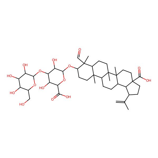 2D Structure of 6-[(3a-Carboxy-8-formyl-5a,5b,8,11a-tetramethyl-1-prop-1-en-2-yl-1,2,3,4,5,6,7,7a,9,10,11,11b,12,13,13a,13b-hexadecahydrocyclopenta[a]chrysen-9-yl)oxy]-3,5-dihydroxy-4-[3,4,5-trihydroxy-6-(hydroxymethyl)oxan-2-yl]oxyoxane-2-carboxylic acid