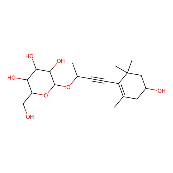 2D Structure of (2R,3S,4S,5R,6R)-2-(hydroxymethyl)-6-[(2S)-4-[(4S)-4-hydroxy-2,6,6-trimethylcyclohexen-1-yl]but-3-yn-2-yl]oxyoxane-3,4,5-triol