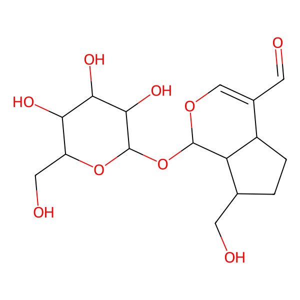 2D Structure of (1S,4aS,7S,7aS)-7-(hydroxymethyl)-1-[(2S,3R,4S,5S,6R)-3,4,5-trihydroxy-6-(hydroxymethyl)oxan-2-yl]oxy-1,4a,5,6,7,7a-hexahydrocyclopenta[c]pyran-4-carbaldehyde