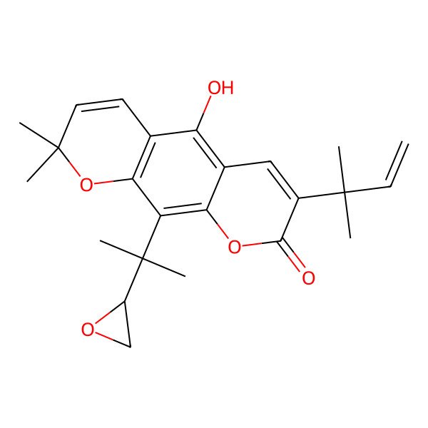 2D Structure of 5-hydroxy-2,2-dimethyl-7-(2-methylbut-3-en-2-yl)-10-[2-[(2S)-oxiran-2-yl]propan-2-yl]pyrano[3,2-g]chromen-8-one