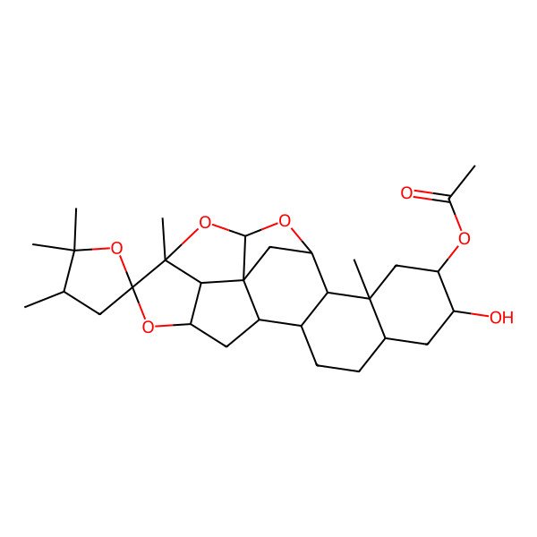 2D Structure of [(1R,2S,3S,3'S,6S,8S,9R,11S,12S,13S,15R,17R,18S,20S,21R)-8-hydroxy-2',2',3',11,17-pentamethylspiro[14,16,19-trioxaheptacyclo[11.8.1.12,20.01,15.03,12.06,11.017,21]tricosane-18,5'-oxolane]-9-yl] acetate